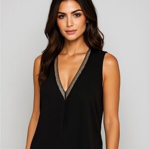 Zara Basic Collection Beaded Fringe V-Neck Sleeveless Evening Black Top Size XS